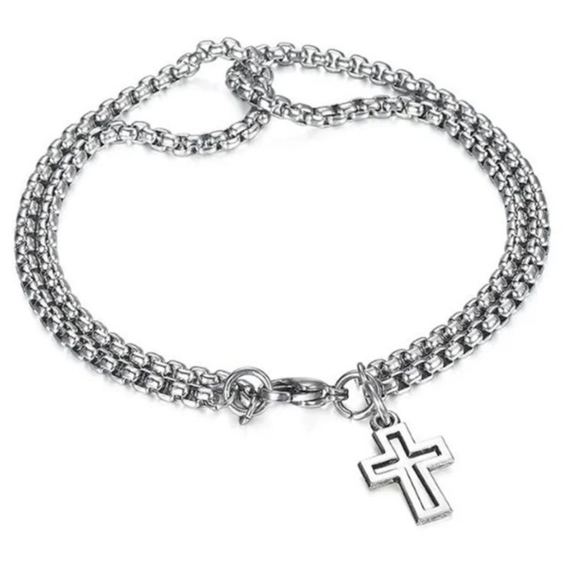 Cross Hollow Double Chain Cross Men'S Alloy Bracelet Electroplating Unisex Geometric Jewelry Bracelet for Men