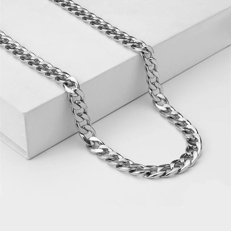 Titanium Steel Colorless Cuban Chain Necklace Female Fashion Male Street Hip Hop Thick Chain Sweater Chain Accessories